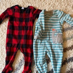 Carter's Red Plaid and Blue Striped Footies